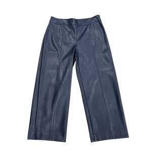 Ann Taylor Navy Faux Leather Straight Leg Side Zip Pants Womens Petite 6